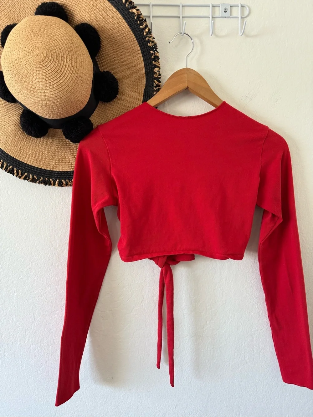 Khy Red Long Sleeve Backless Tie Back Cropped Wrap Top Size Medium - Picture 6 of 11